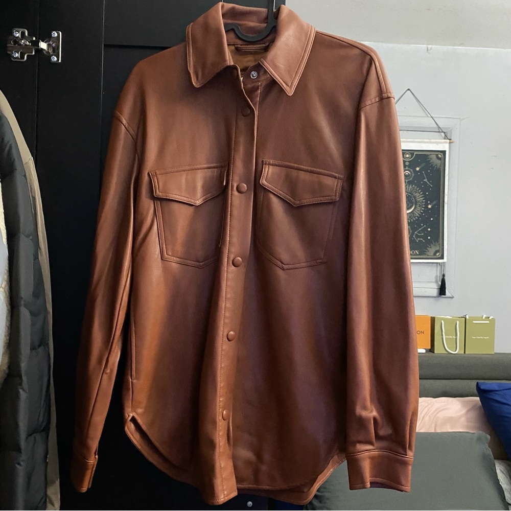 Abercrombie & Fitch Faux Vegan Leather Button Up Jacket - Picture 6 of 10